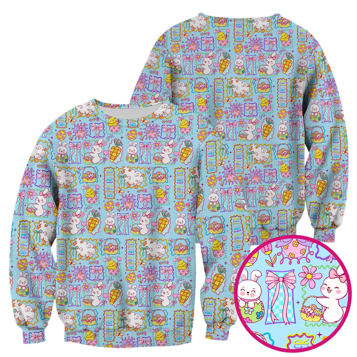 Cute Easter Bunny Egg and Bow Print Scrub Top, Breathable Fabrics Nursing Uniform
