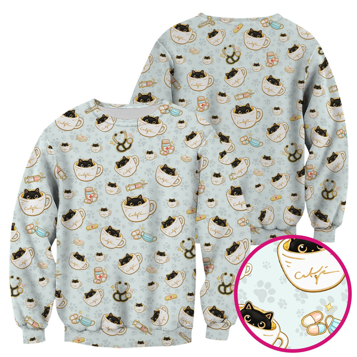 Coffee Cat Nurse Scrub Top
