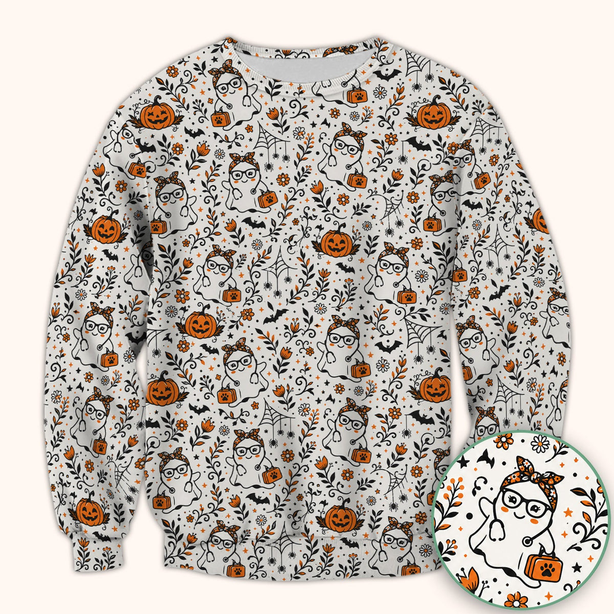 Halloween Ghost Pumpkins Nurse Scrub Top