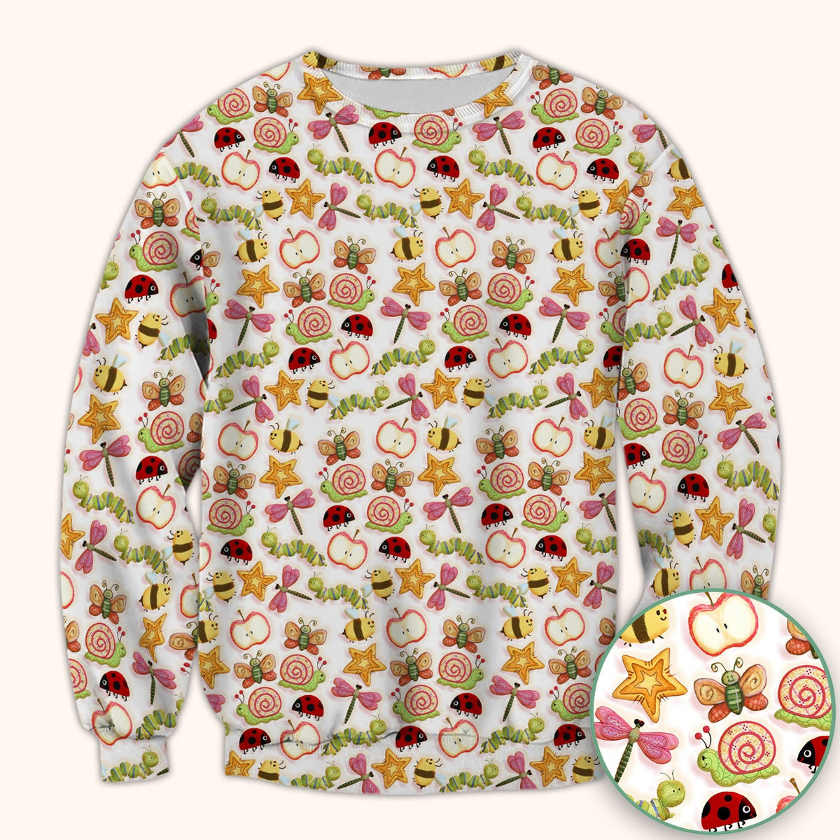 Snail Ladybug Caterpillar Apple Garden Nurse Scrub Top