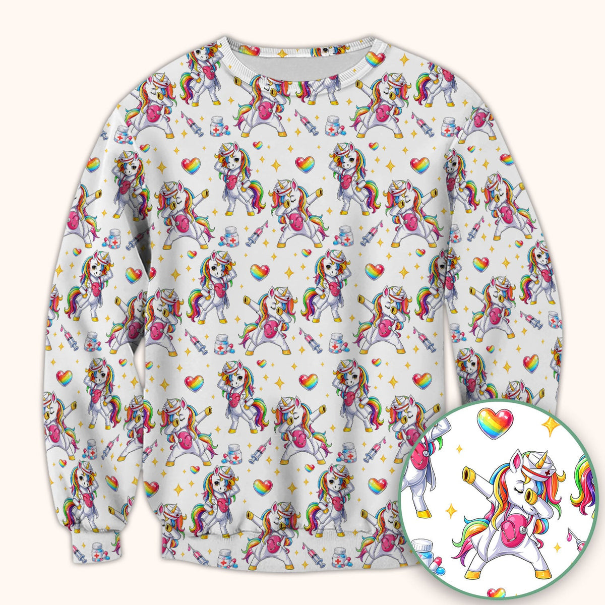 Playful Nurse Unicorn Rainbow Pattern Scrub Top, Comfortable Scrubs for Nurses