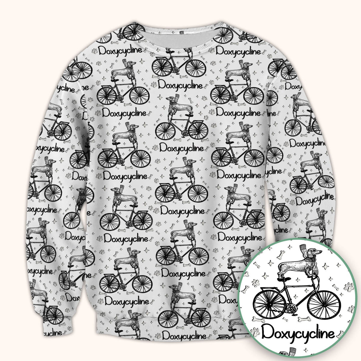 Funny Doxycycline Dog Bicycle Print Scrub Top, Comfortable Scrubs for Nurses