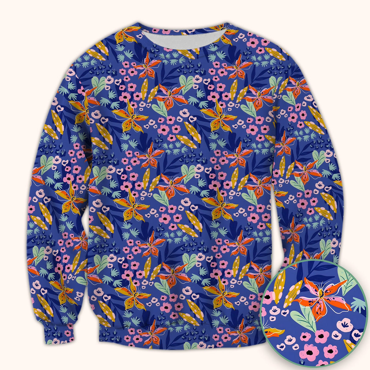 Blue Lily Floral Garden Nurse Scrub Top