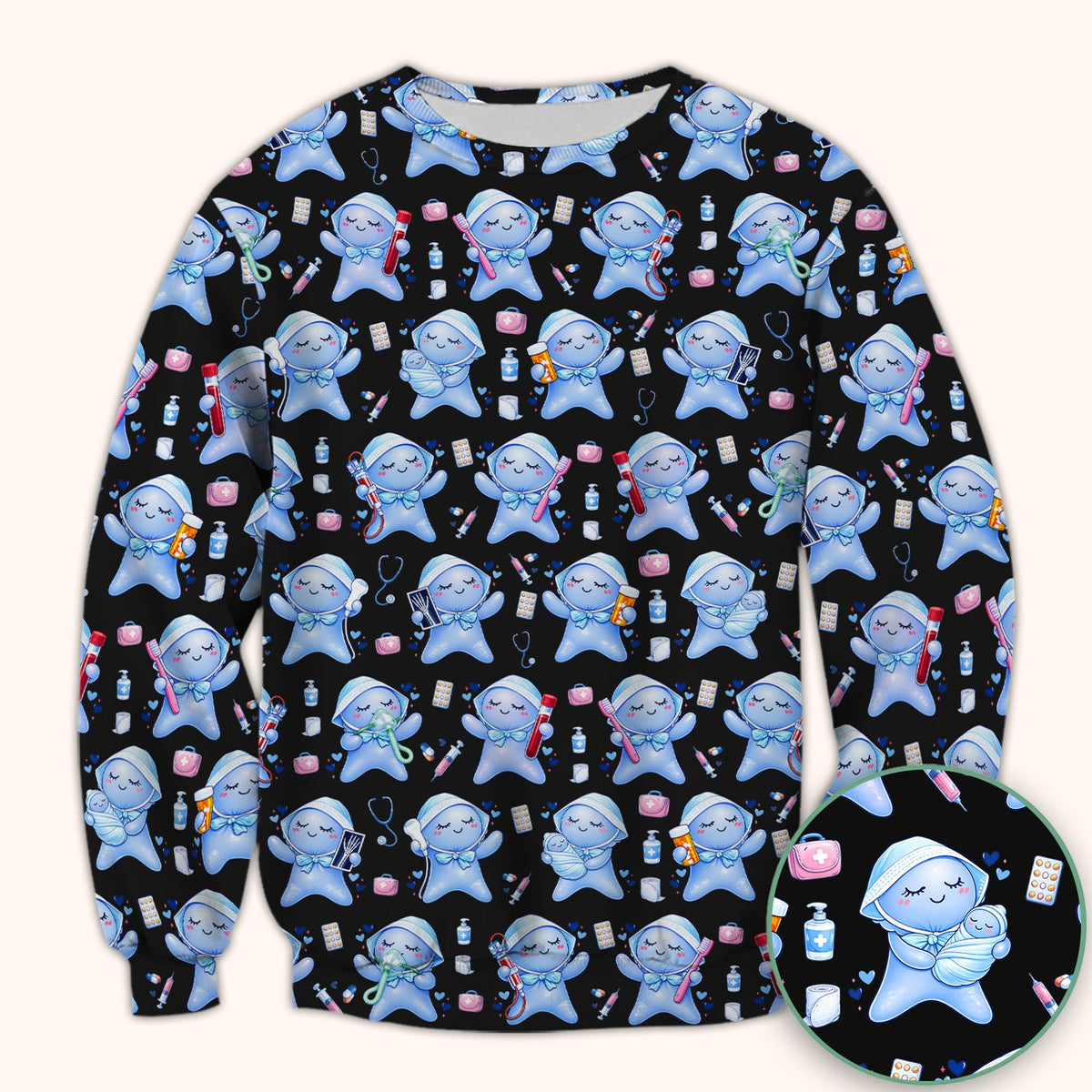 Dental Tooth Character Nurse Scrub Top