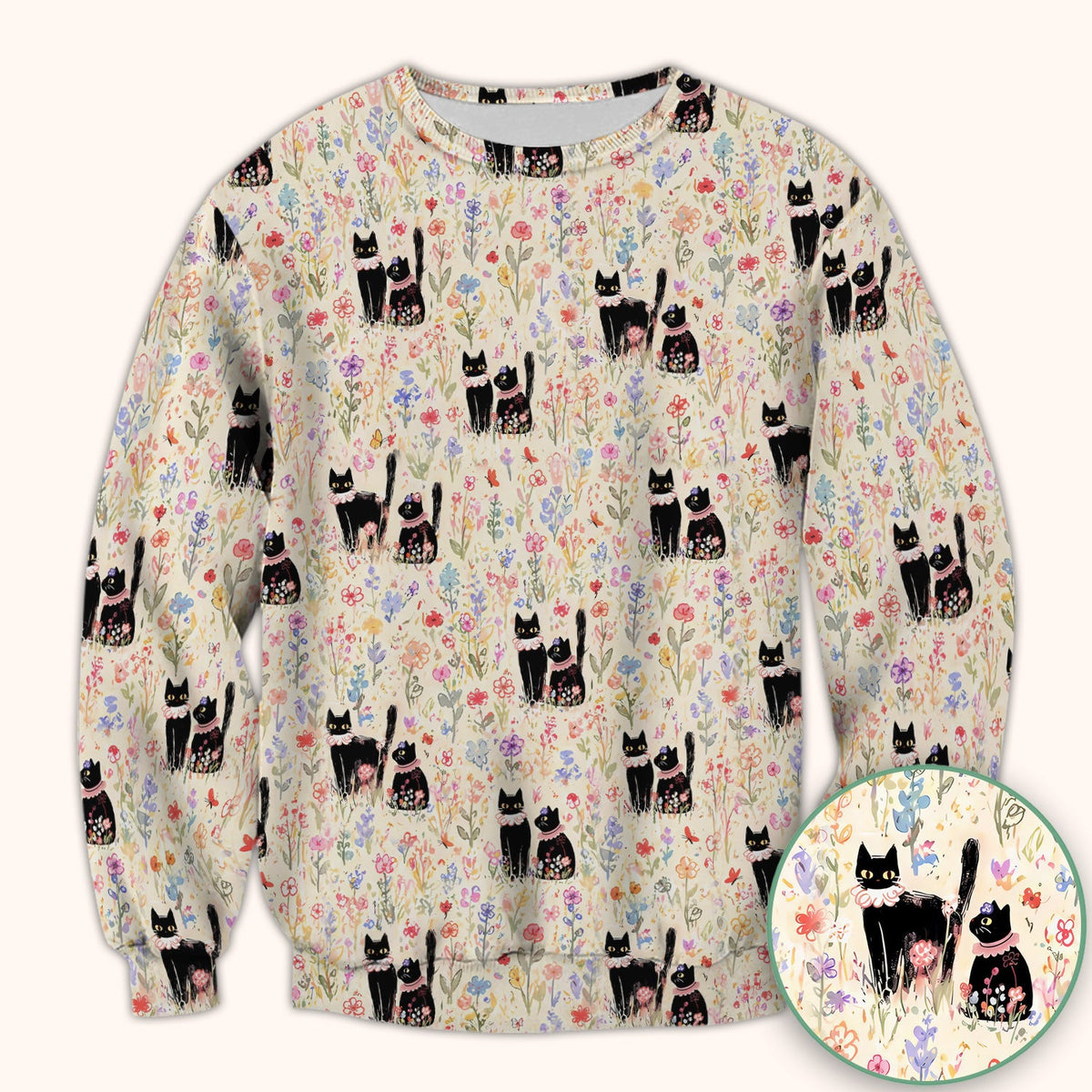 Cute Black Cats Wildflower Garden Nurse Scrub Top