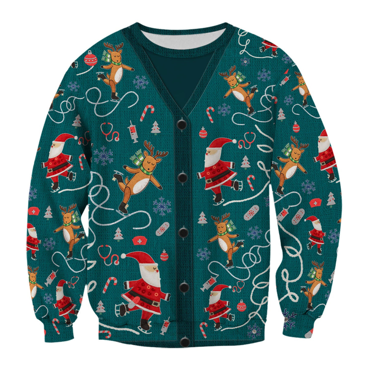 Christmas Reindeer Santa Nurse Scrub Top, Cute Holiday Medical Uniform Shirt for Women