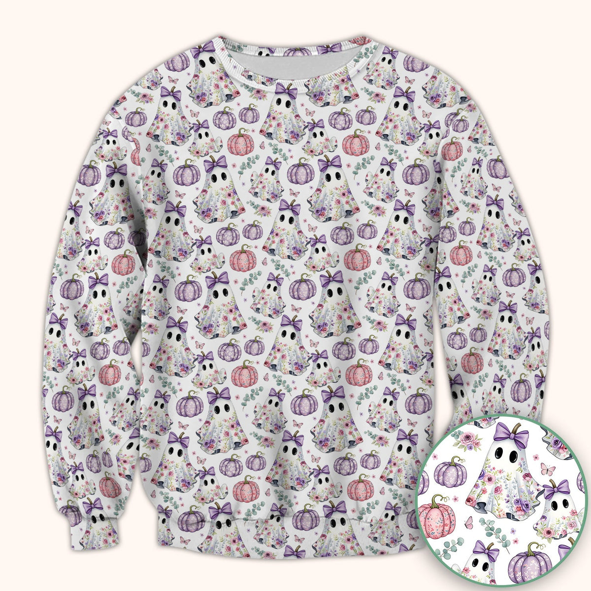 Floral Ghost Pumpkin Nurse Scrub Top