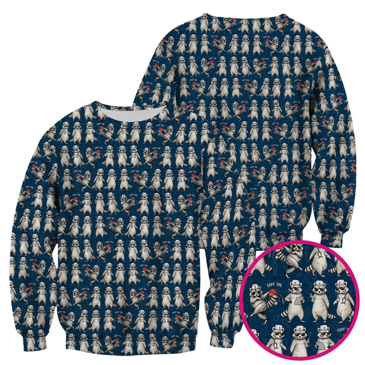 Raccoon Pattern Nurse Scrub Top