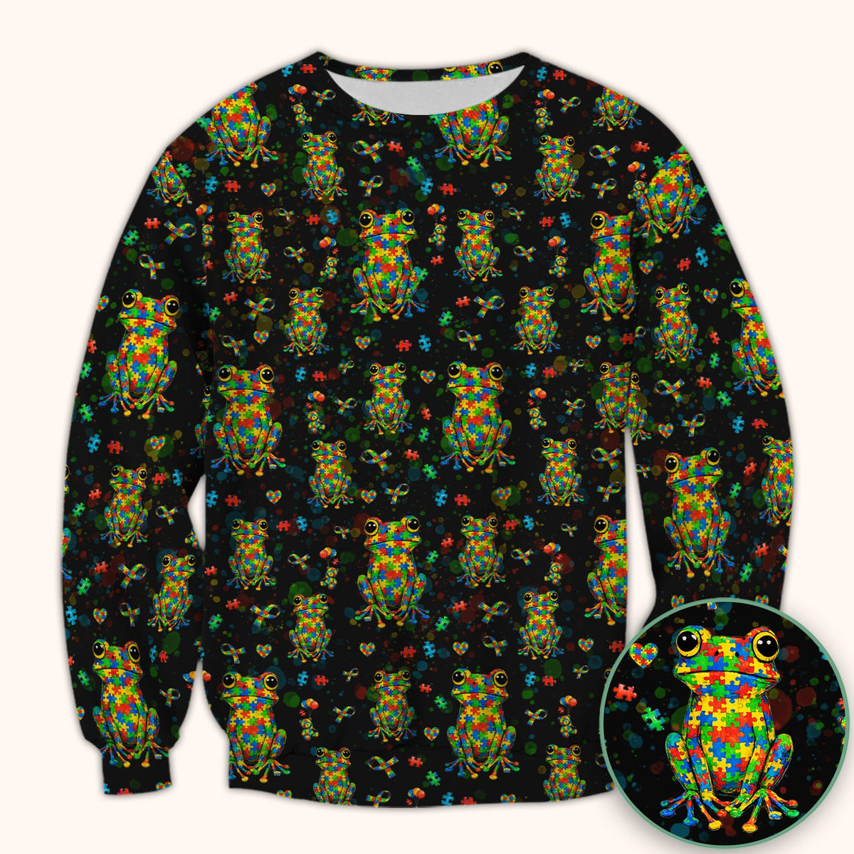 Colorful Autism Puzzle Frog Nurse Scrub Top