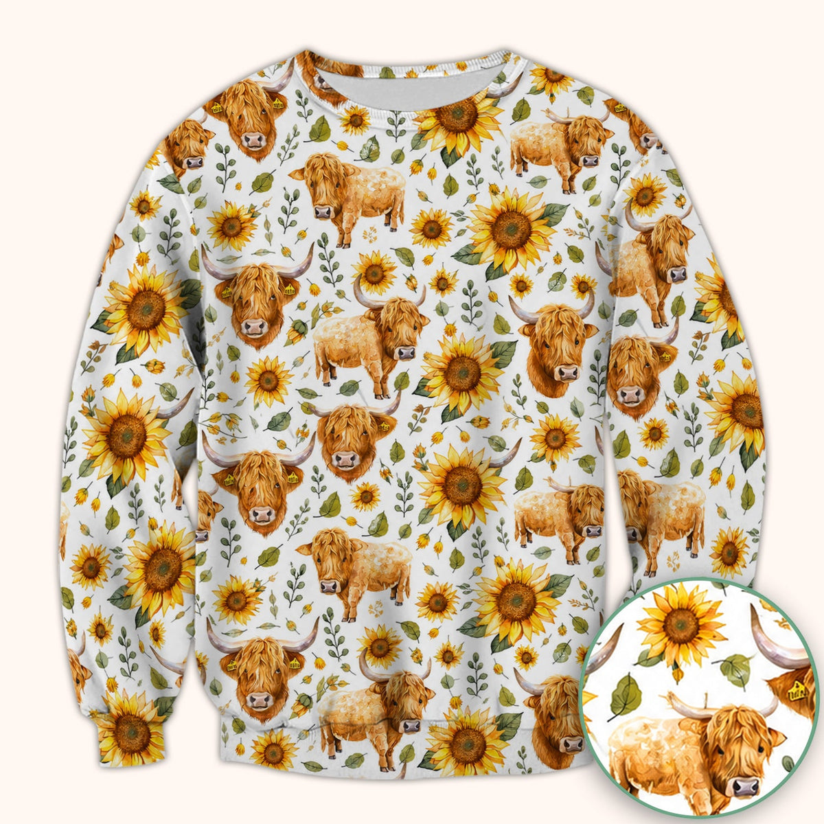 Highland Cow Sunflower Pattern Nurse Scrub Top