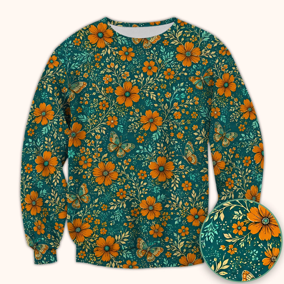 Orange Floral Butterfly Vine Nurse Scrub Top