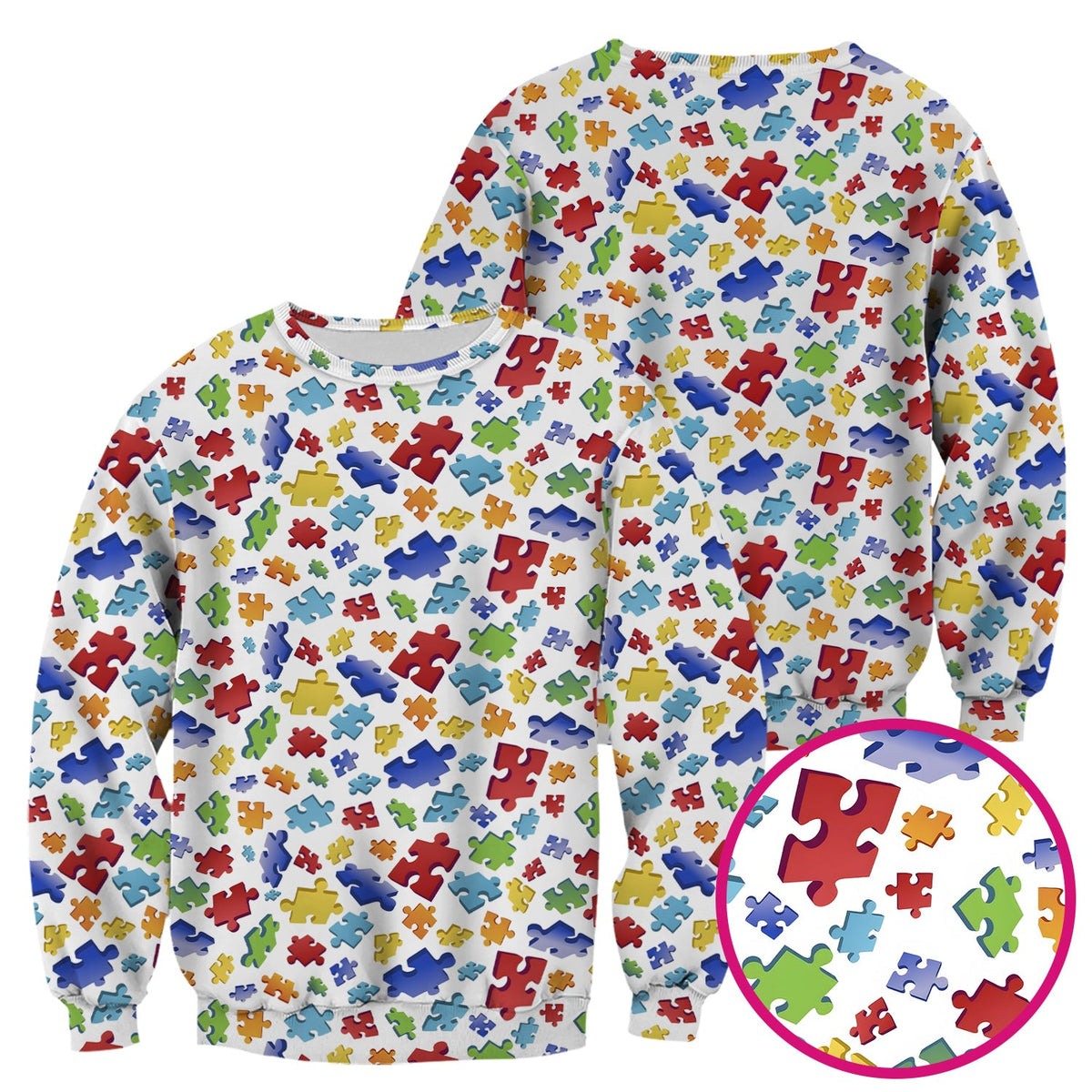 Colorful Scattered Puzzle Piece Nurse Scrub Top