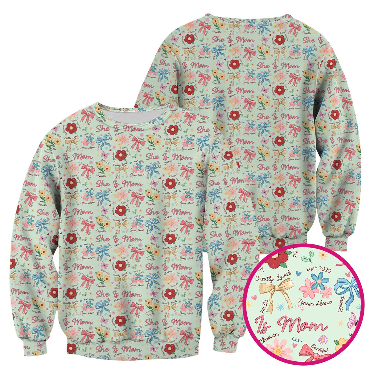 She Is Mom Floral Bow Nurse Scrub Top
