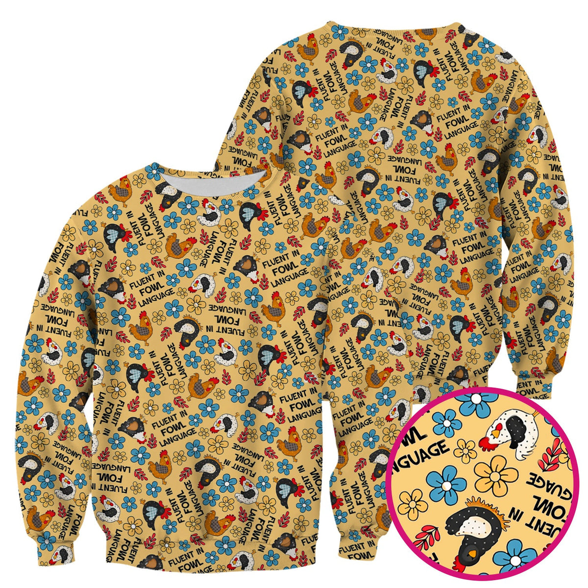 Funny Chicken Fluent in Fowl Language Pattern Scrub Top, Comfortable Scrubs for Nurses