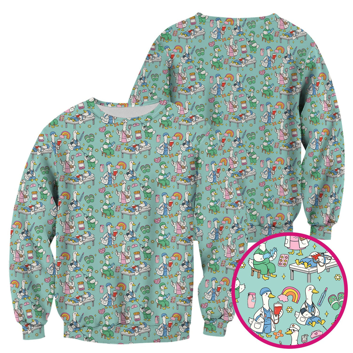 Duck Medical Doodle Nurse Scrub Top