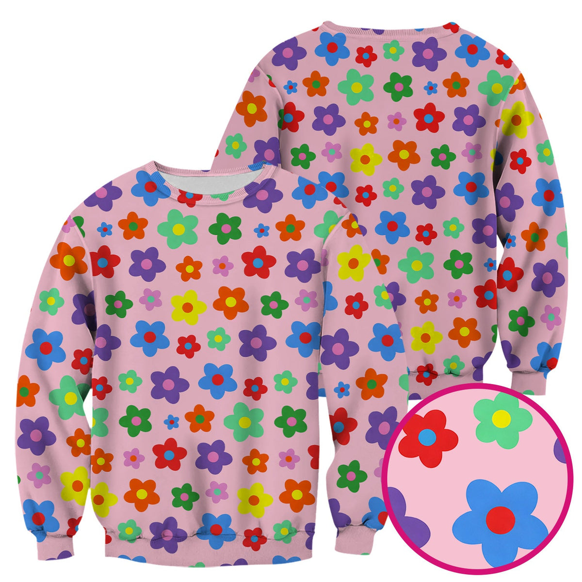 Colorful Retro Flower Nurse Scrub Top