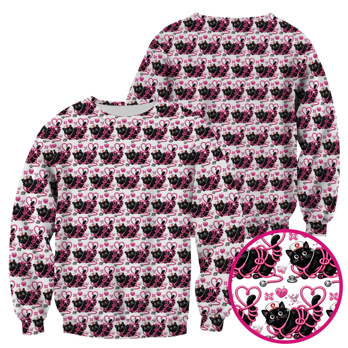 Valentine Cat Nurse Heart Scrub Top