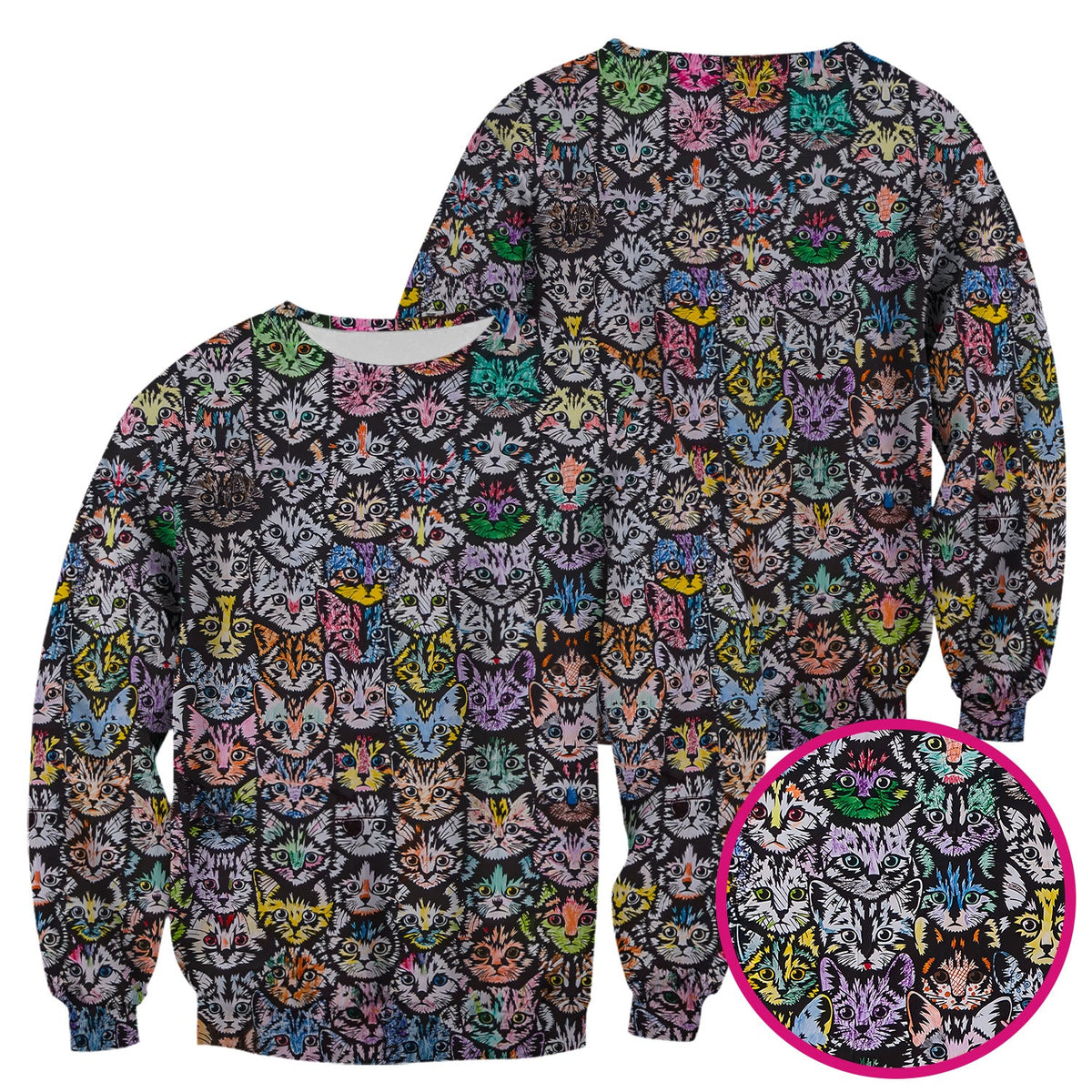 Colorful Cat Faces Nurse Scrub Top