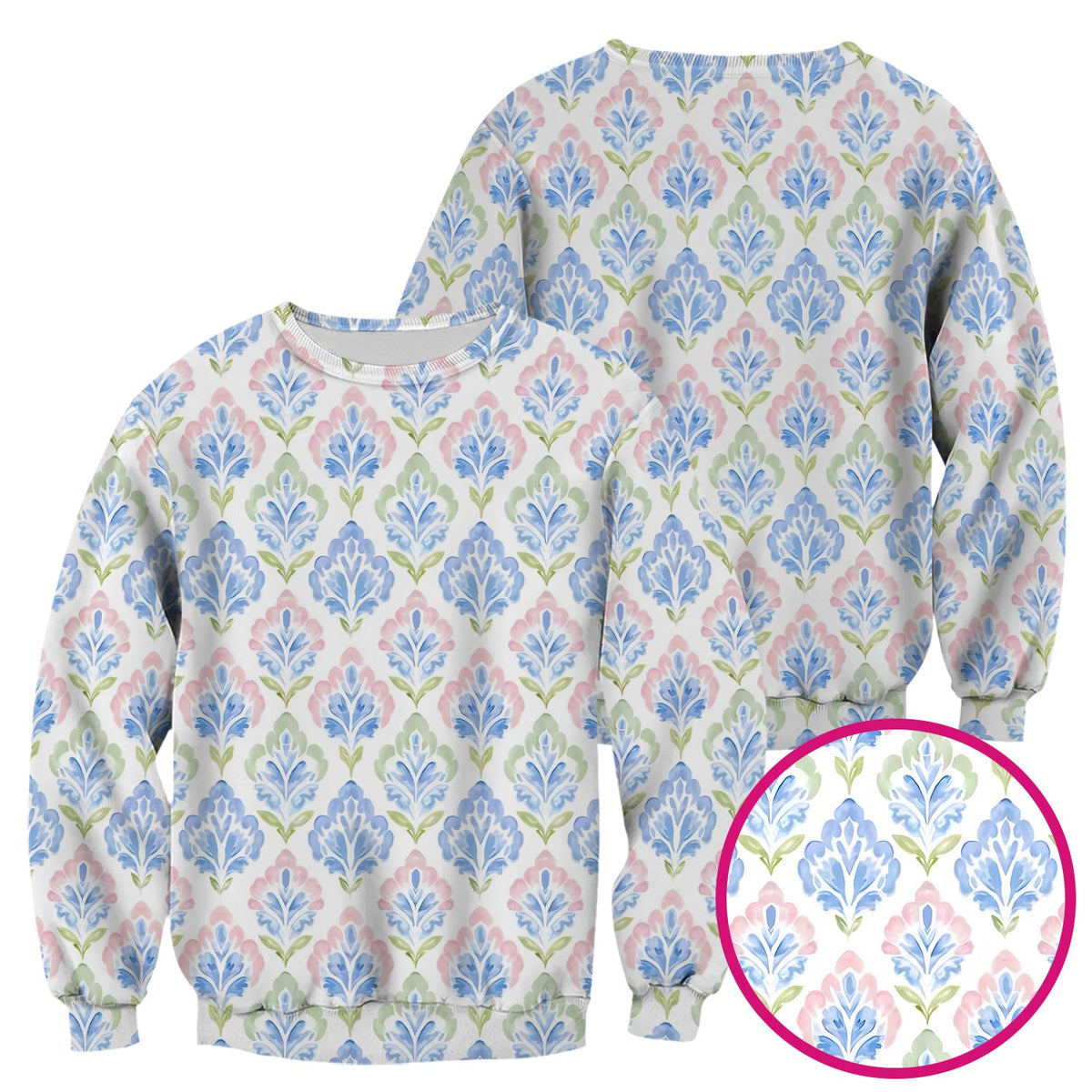 Blue Floral Damask Nurse Scrub Top
