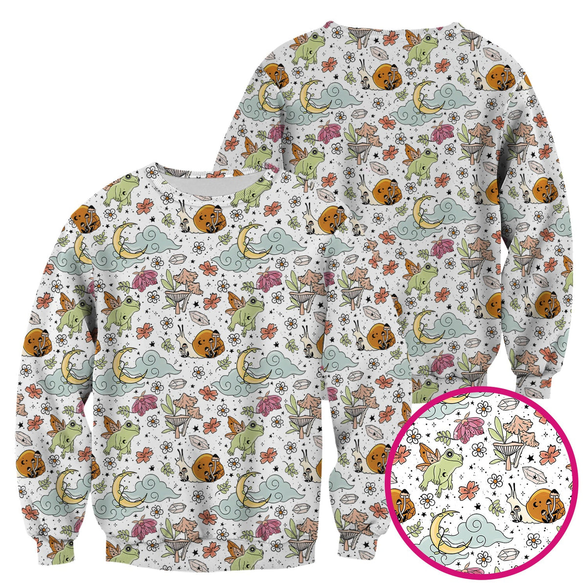 Whimsical Frog Moon Mushroom Nurse Scrub Top