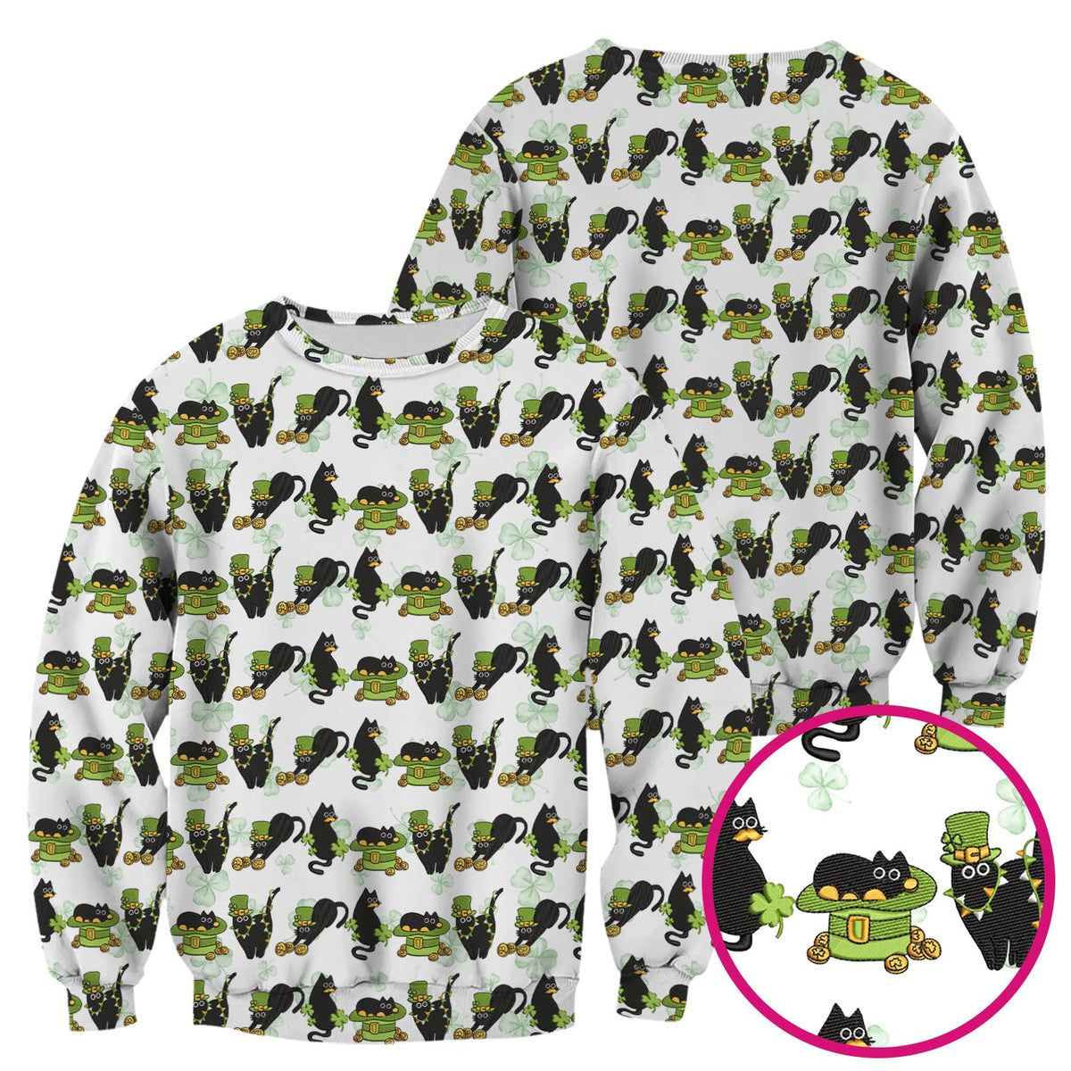 St Patrick Black Cat Clover Nurse Scrub Top