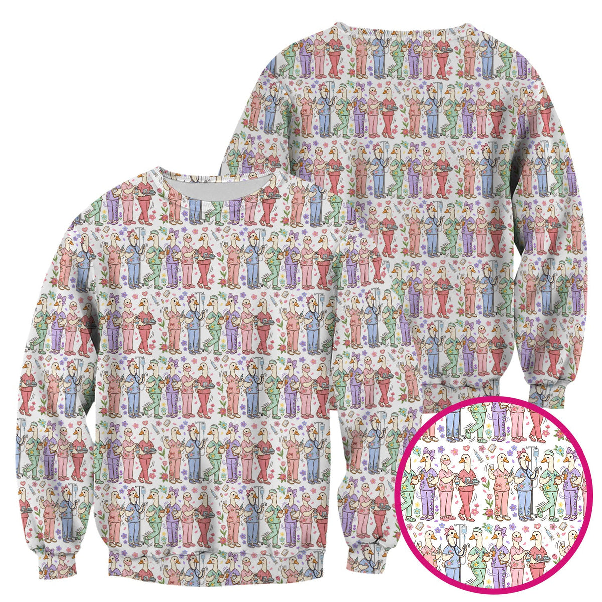 Goose Characters Floral Nurse Scrub Top