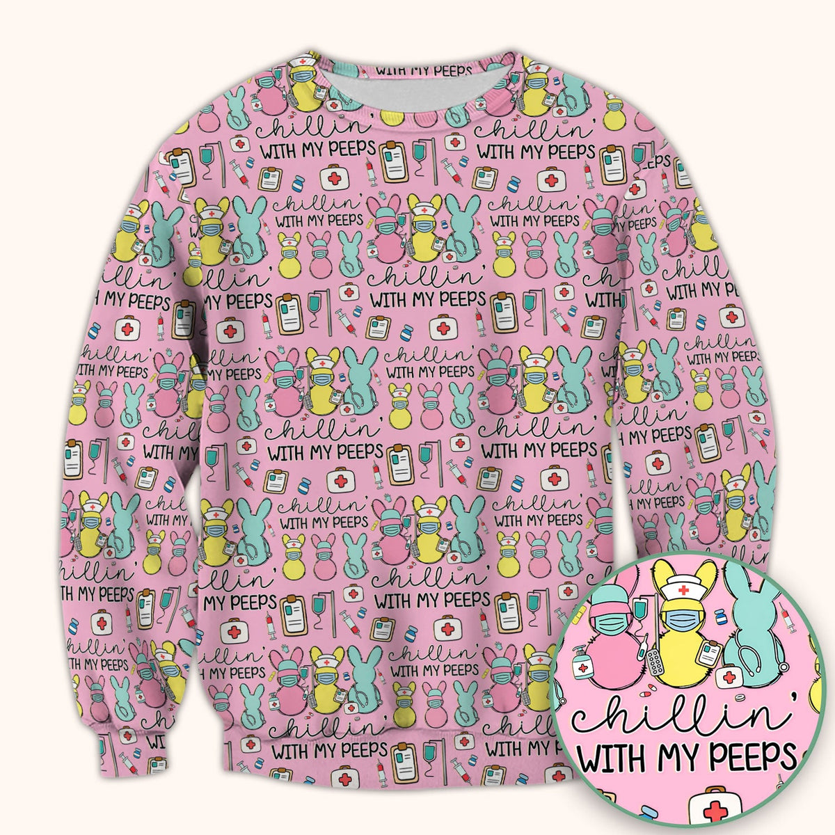 Bunny Nurse Chillin With My Peeps Scrub Top - Easter Gift