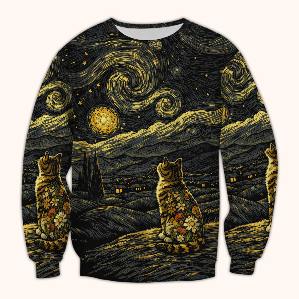 Galaxy Night Sky Cat Flowers Nurse Scrub Top