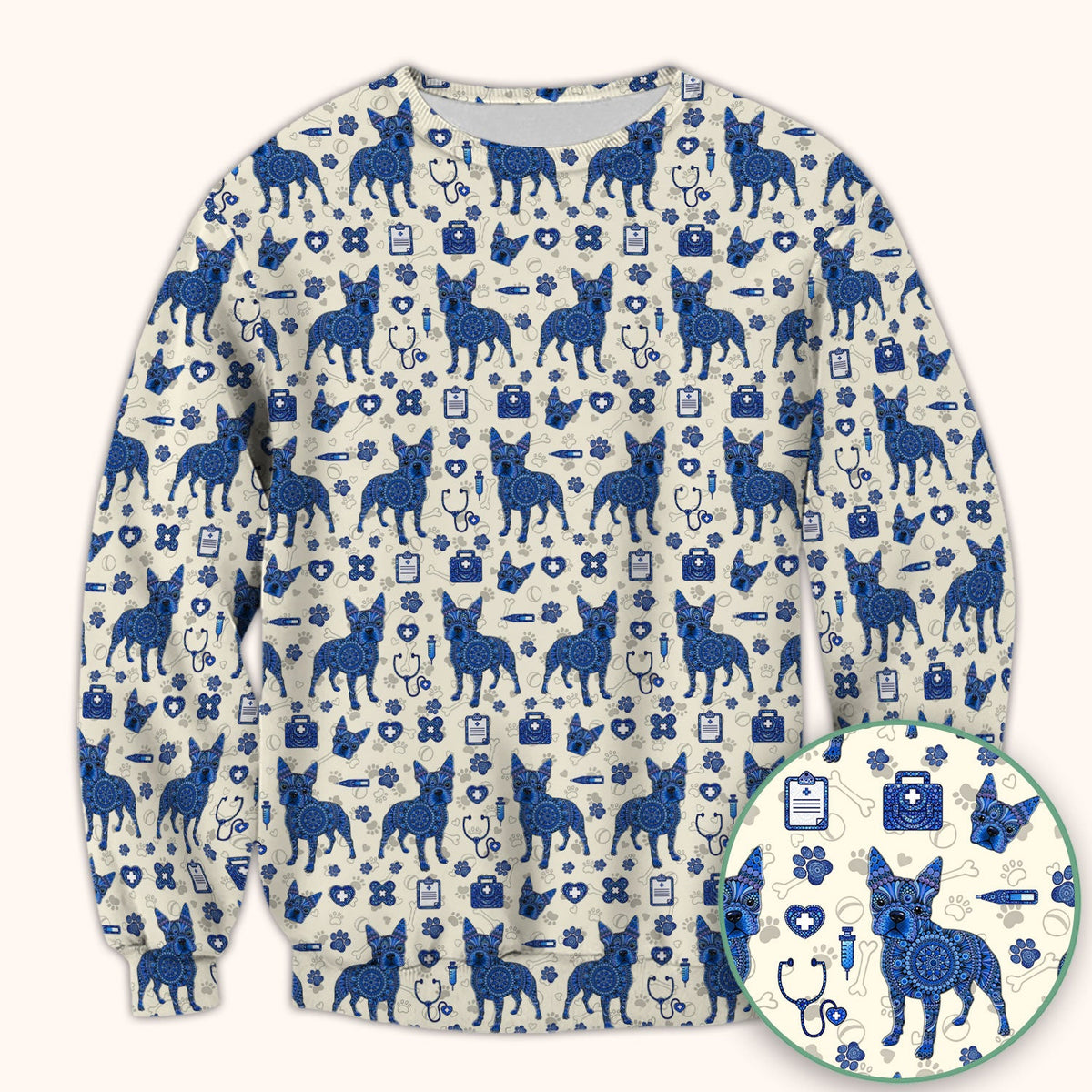 Blue Heeler Australian Cattle Dog Scrub Top, Australia Dot Art Pattern Shirt, Breathable Fabrics Nursing Uniform
