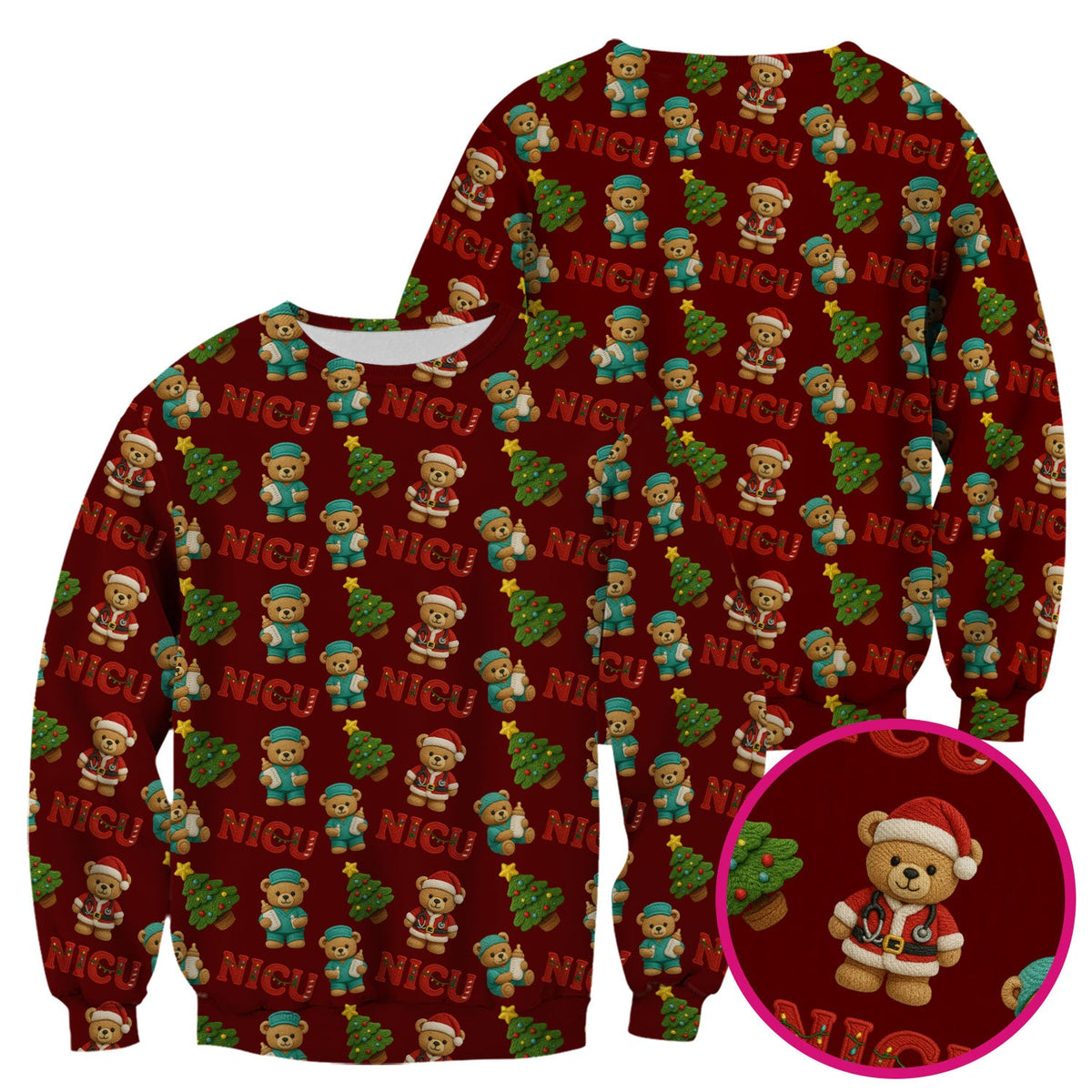 NICU Nurse Teddy Bear Scrub Top - Christmas Gift