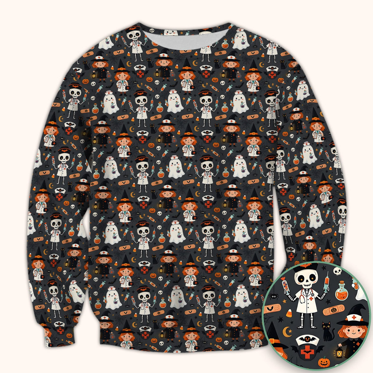 Witch Skeleton Nurse Scrub Top - Halloween Gift