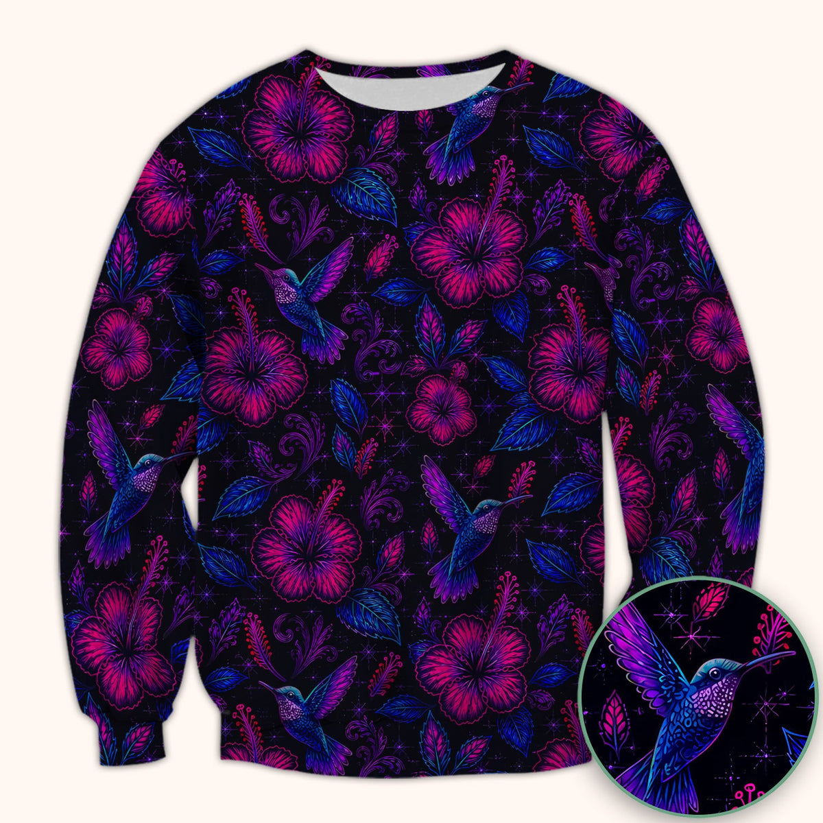 Tropical Hummingbird Hibiscus Floral Nurse Scrub Top