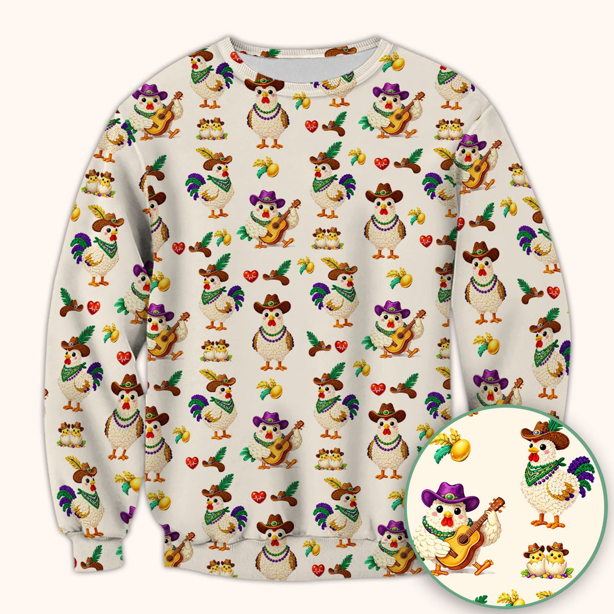 Mardi Gras Rooster Cowboy Nurse Scrub Top
