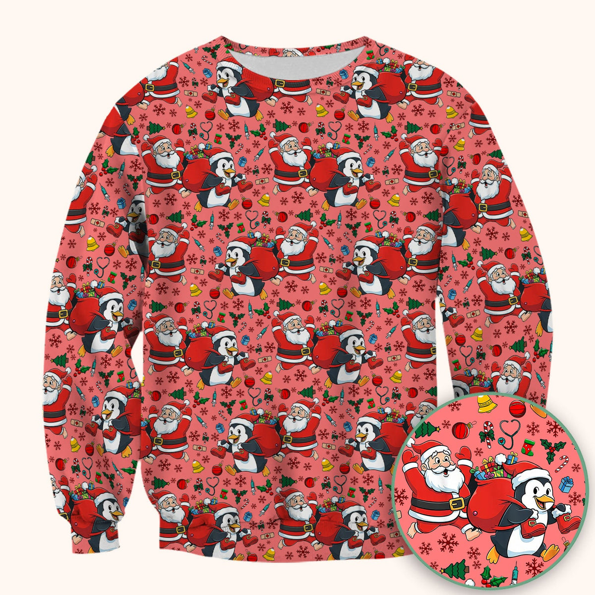 Penguin Santa Nurse Scrub Top - Christmas Gift