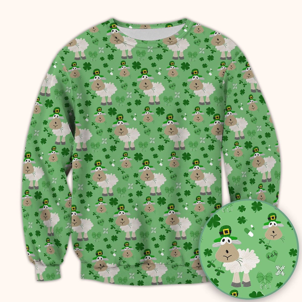 Nurse St. Patrick's Day Scrubs Top, Cute Sheep Shamrock Pattern Nurse Shirt, Breathable Fabrics Nursing Uniform