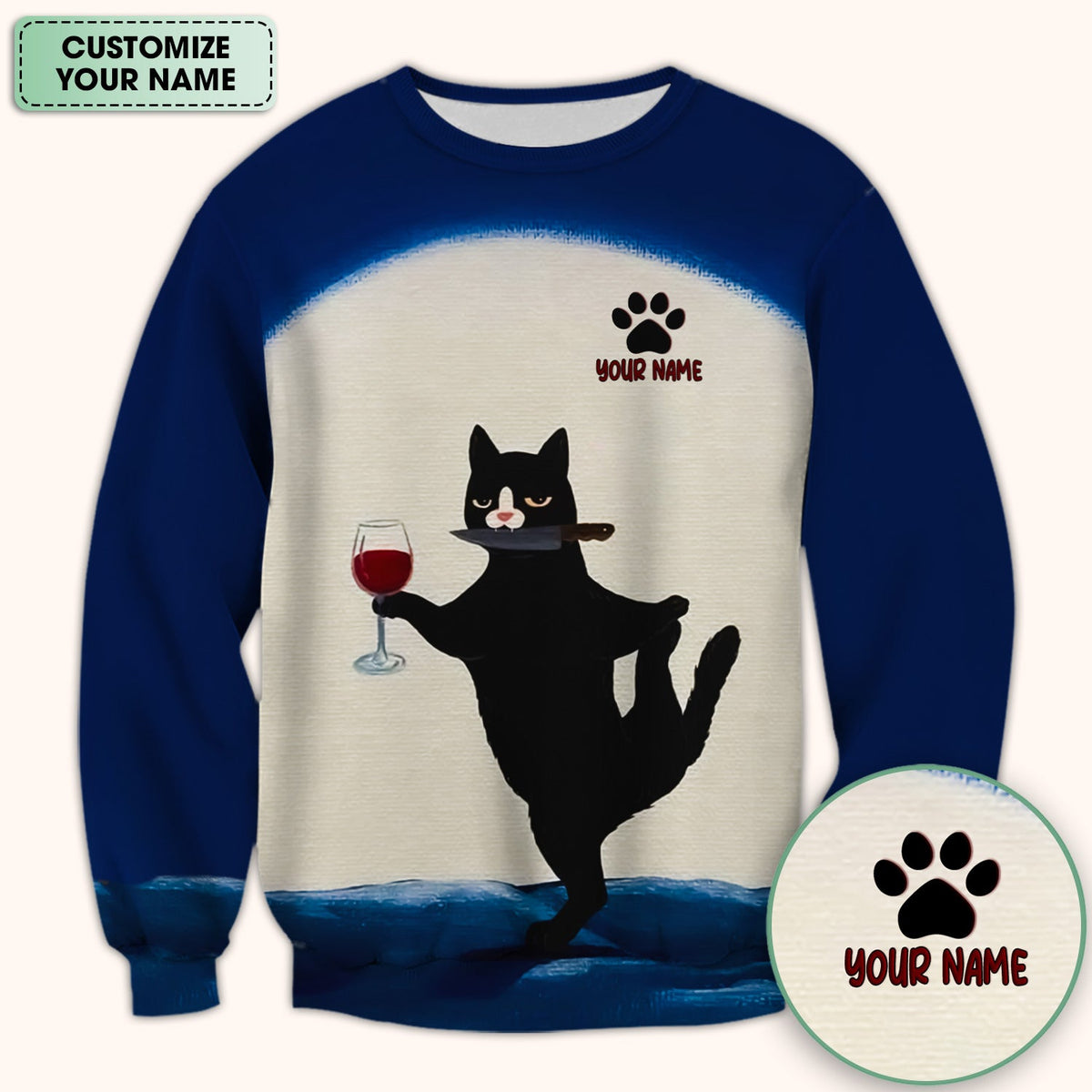 Personalized Cat Wine Glass Knife Nurse Scrub Top
