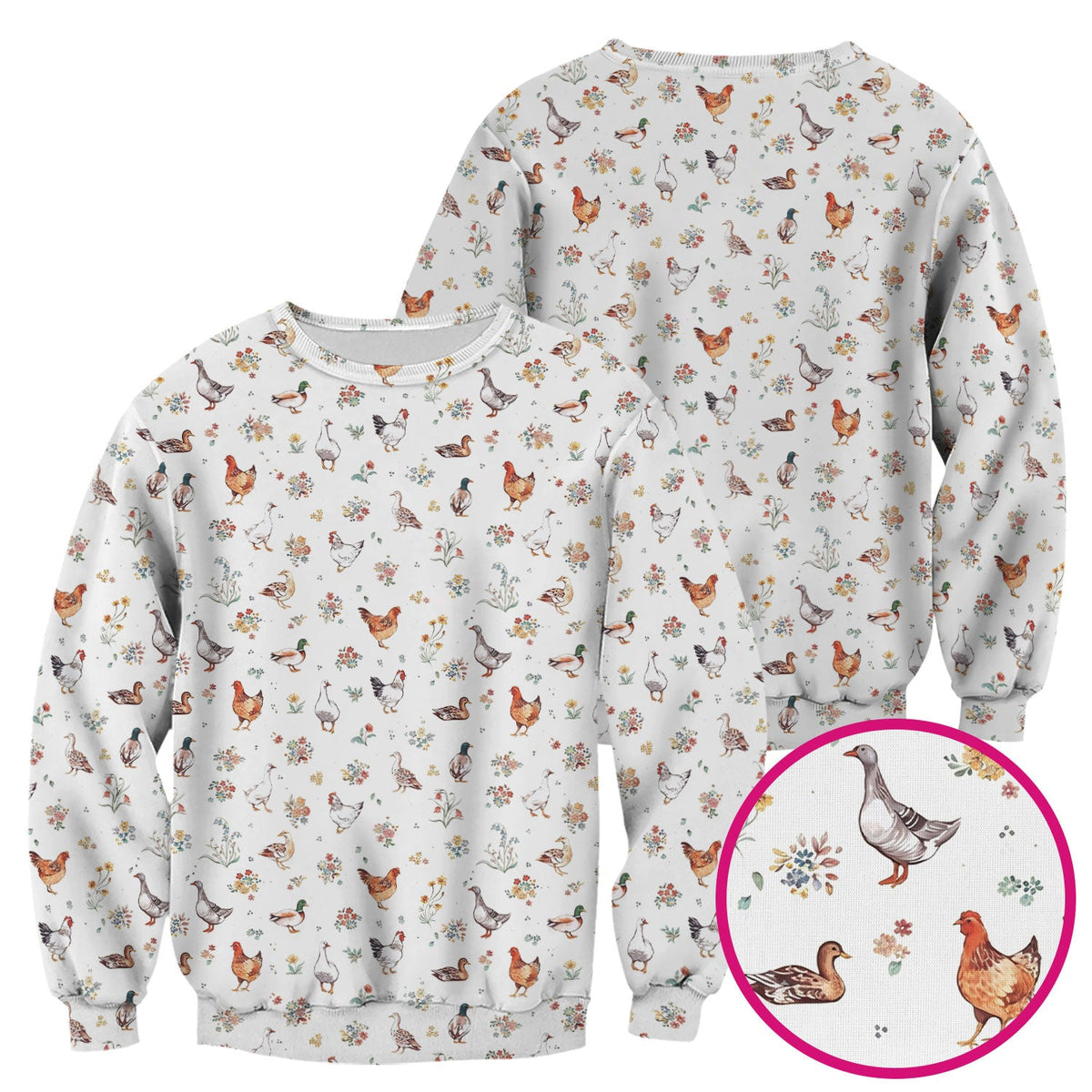 Farm Chicken Duck Floral Pattern Scrubs Top, Comfortable Scrubs for Nurses