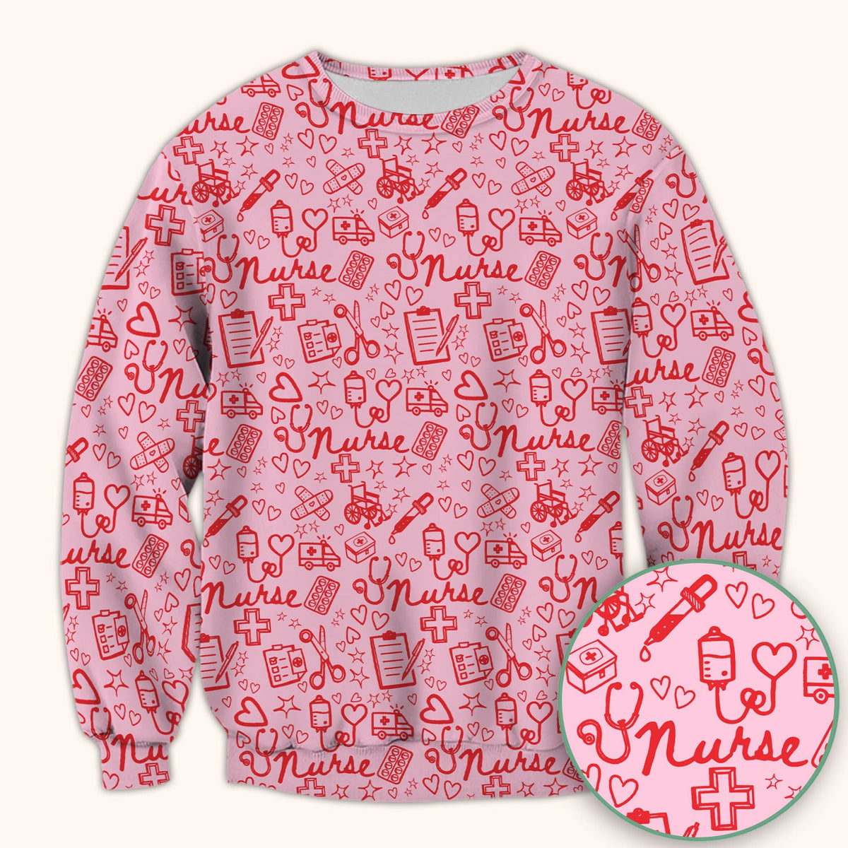 Cute Nurse Heart Medical Pattern Scrub Top, Comfortable Scrubs for Nurses