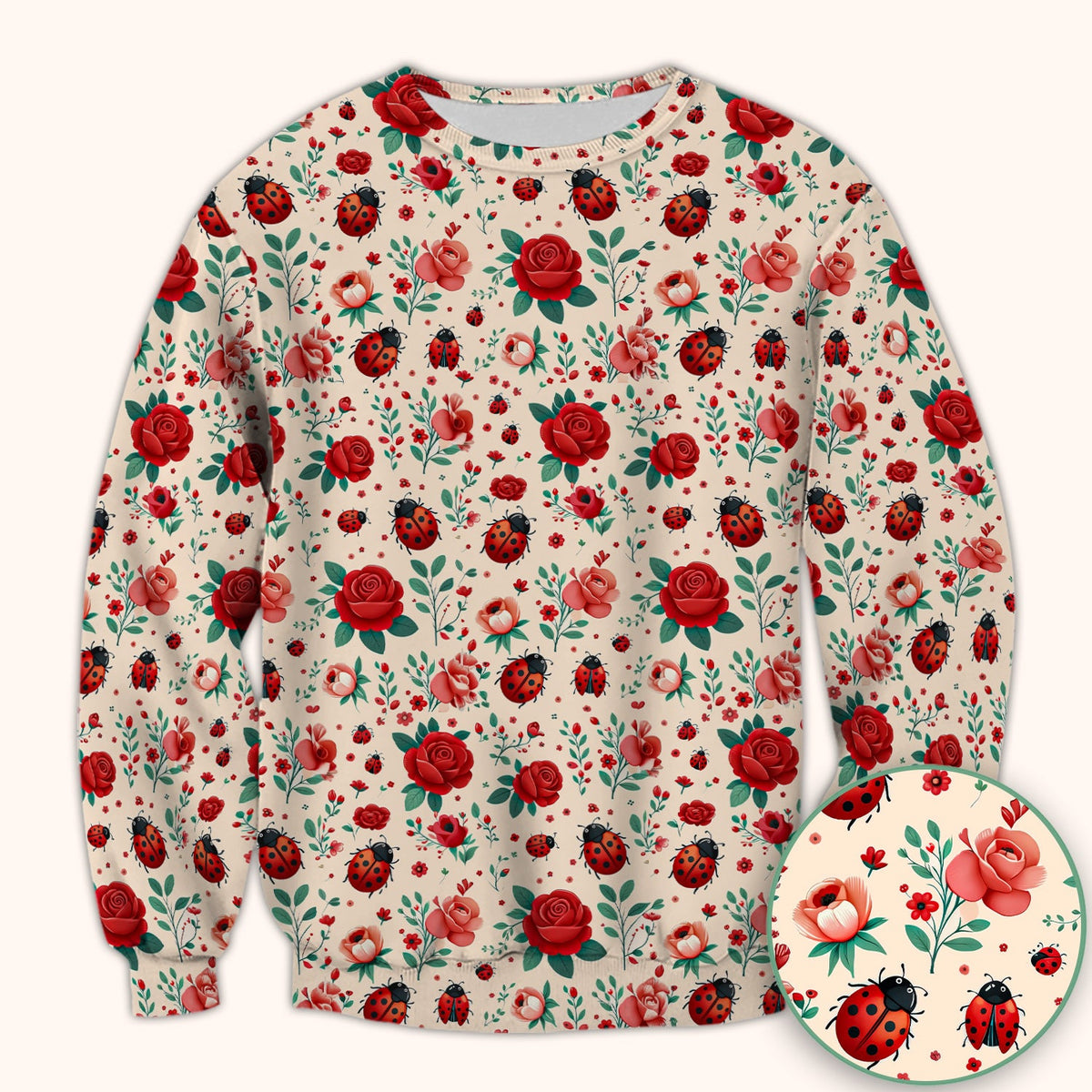 Ladybug Red Rose Floral Nurse Scrub Top