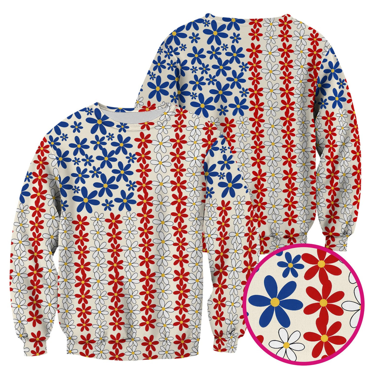 Retro Red Blue Daisy Nurse Scrub Top