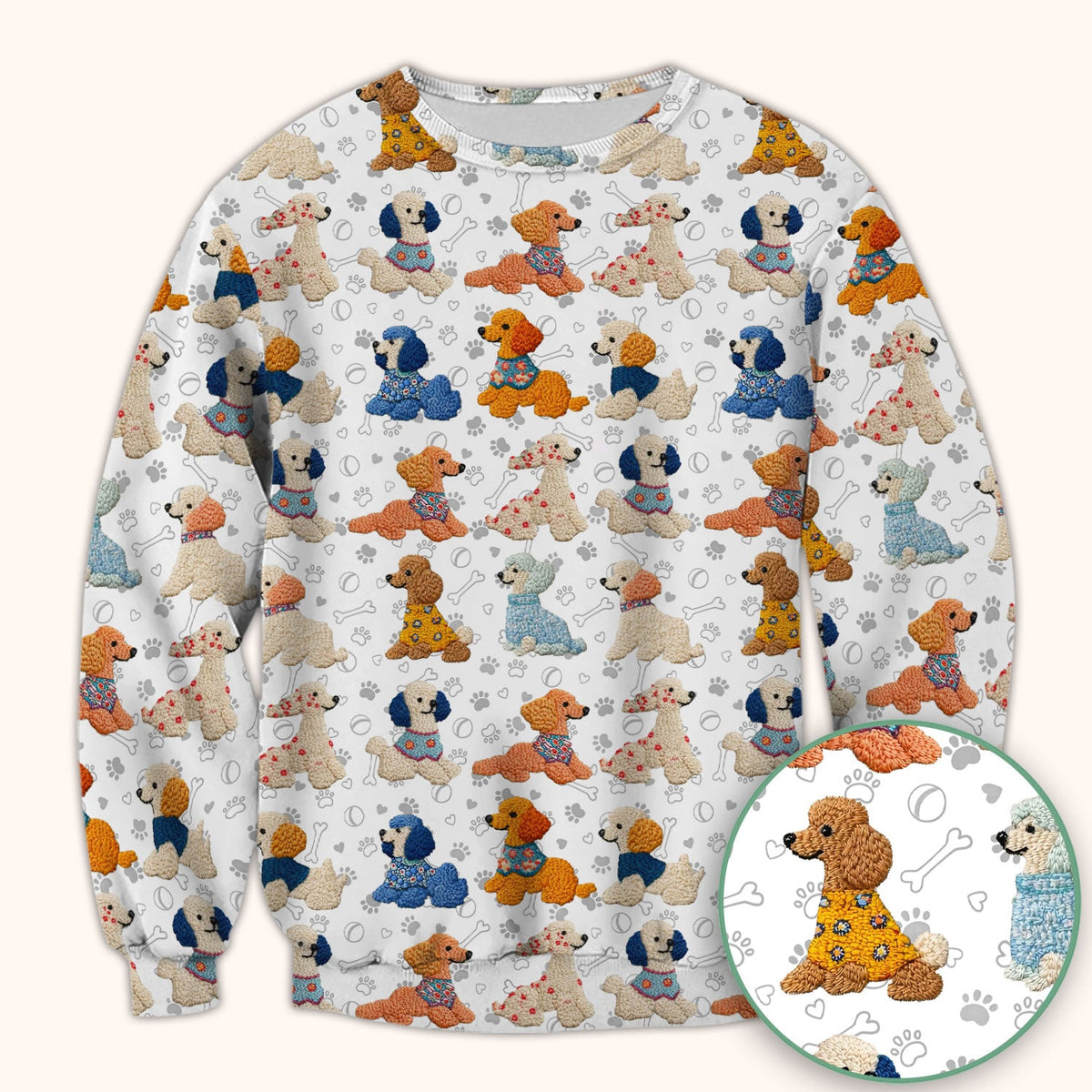 Cute Colorful Poodle Pattern Scrub Top, Comfortable Scrubs for Nurses