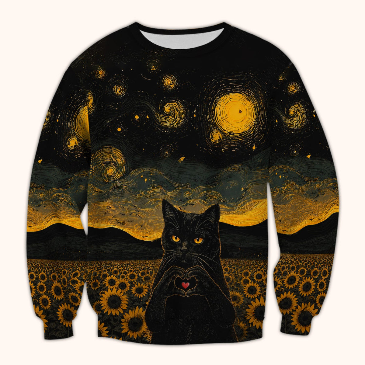 Cute Black Cat Sunflower Night Nurse Scrub Top