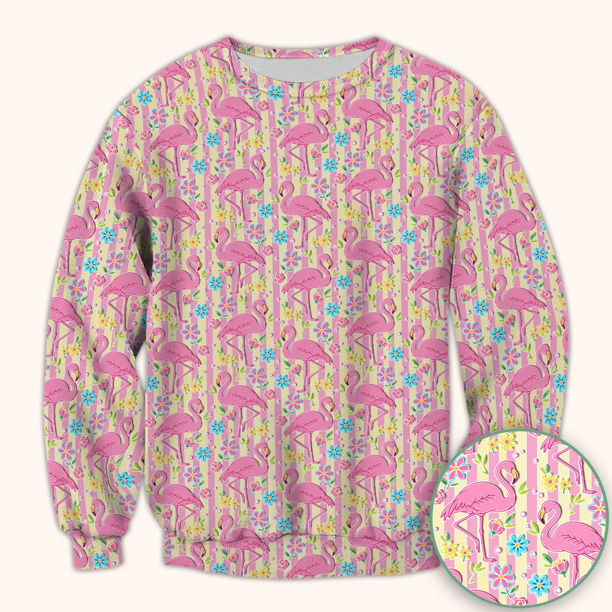 Pink Flamingo Flower Stripe Nurse Scrub Top