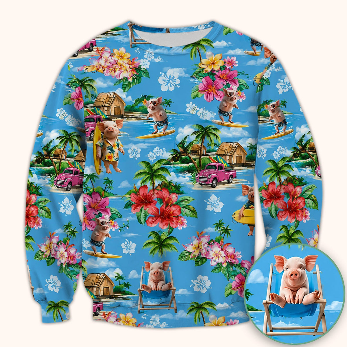 Tropical Surfing Pig Beach Nurse Scrub Top