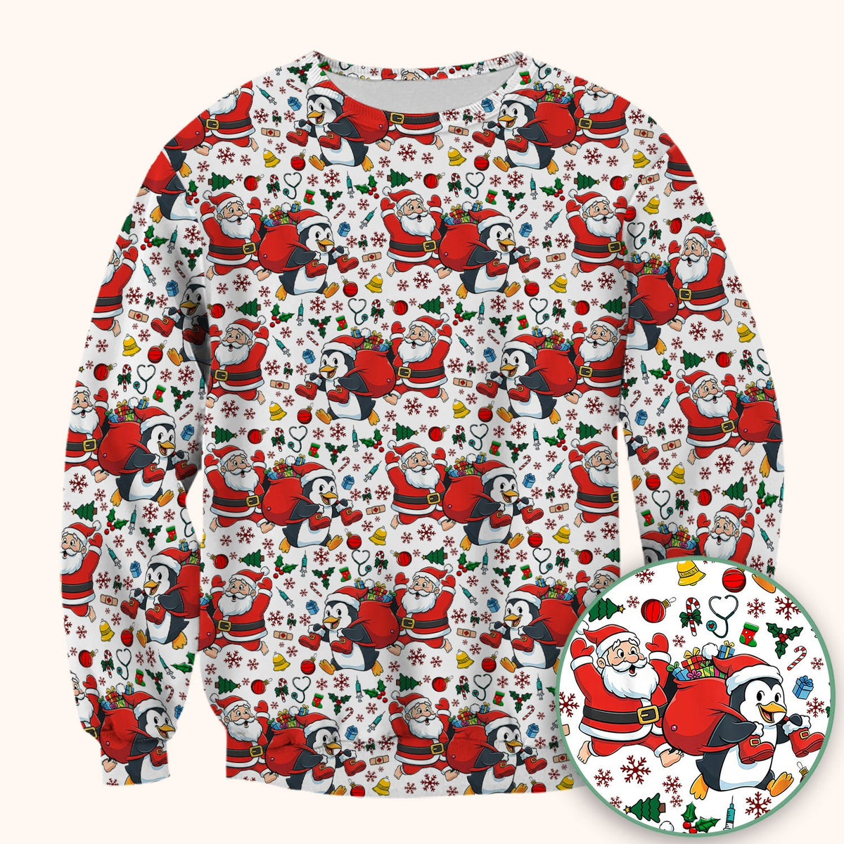 Penguin Santa Nurse Scrub Top - Christmas Gift