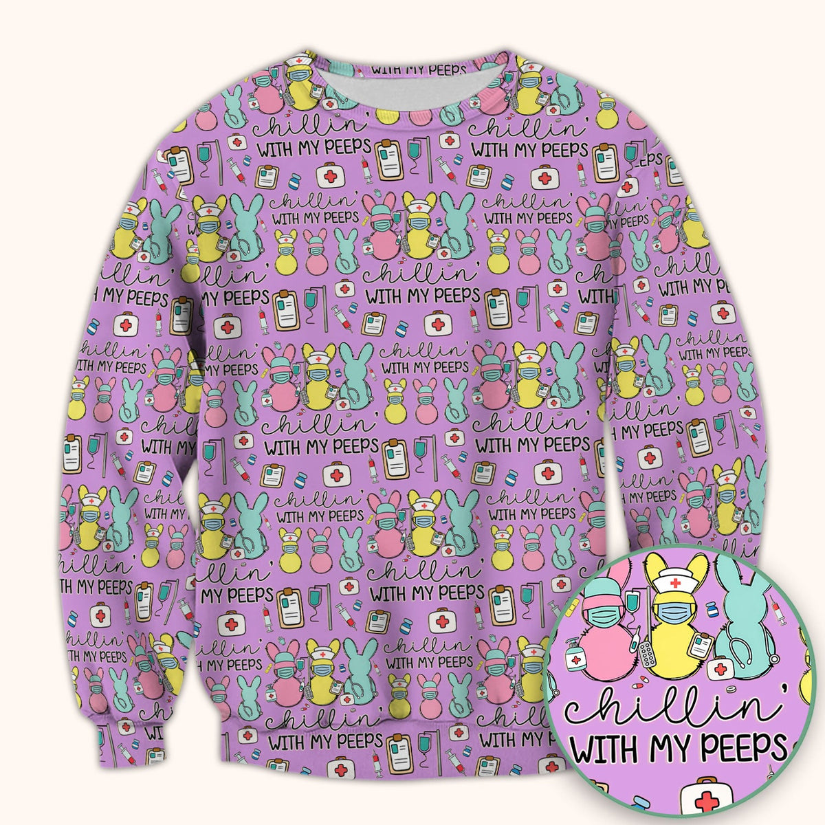 Bunny Nurse Chillin With My Peeps Scrub Top - Easter Gift