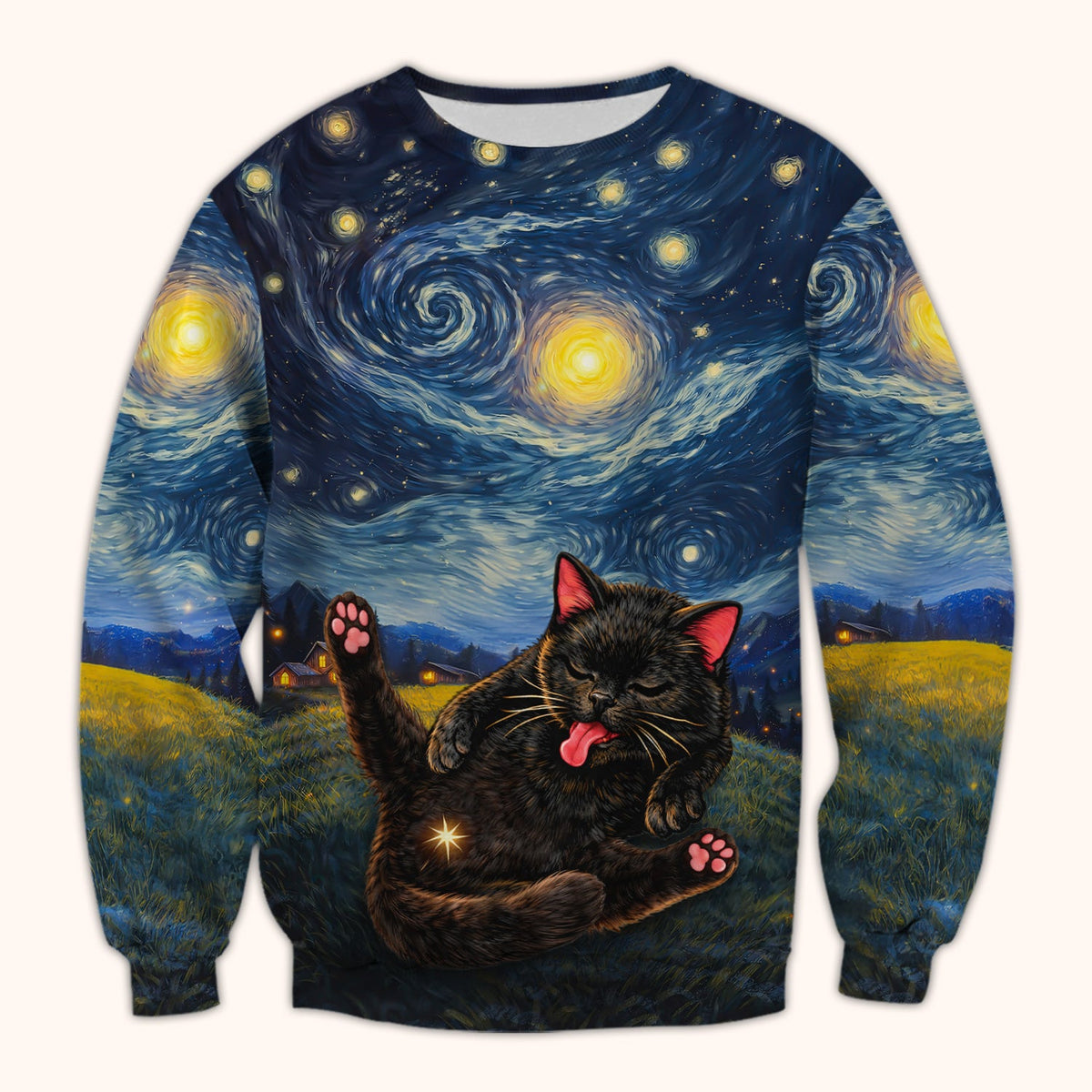 Black Cat Cosmic Night Sky Nurse Scrub Top