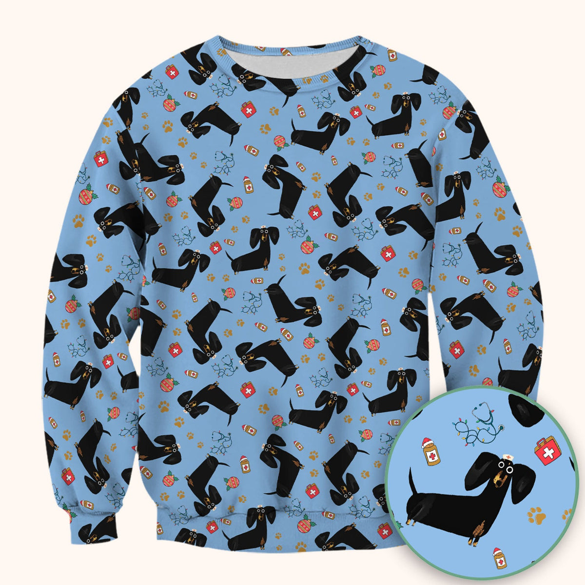 Black Dachshund Nurse Scrub Top - Gift For Dog Lover