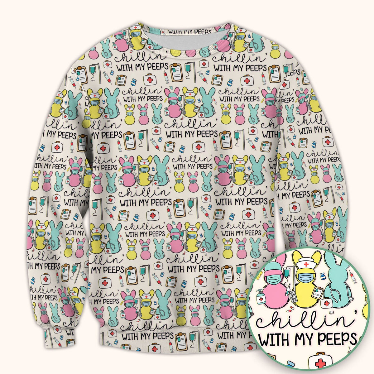 Bunny Nurse Chillin With My Peeps Scrub Top - Easter Gift