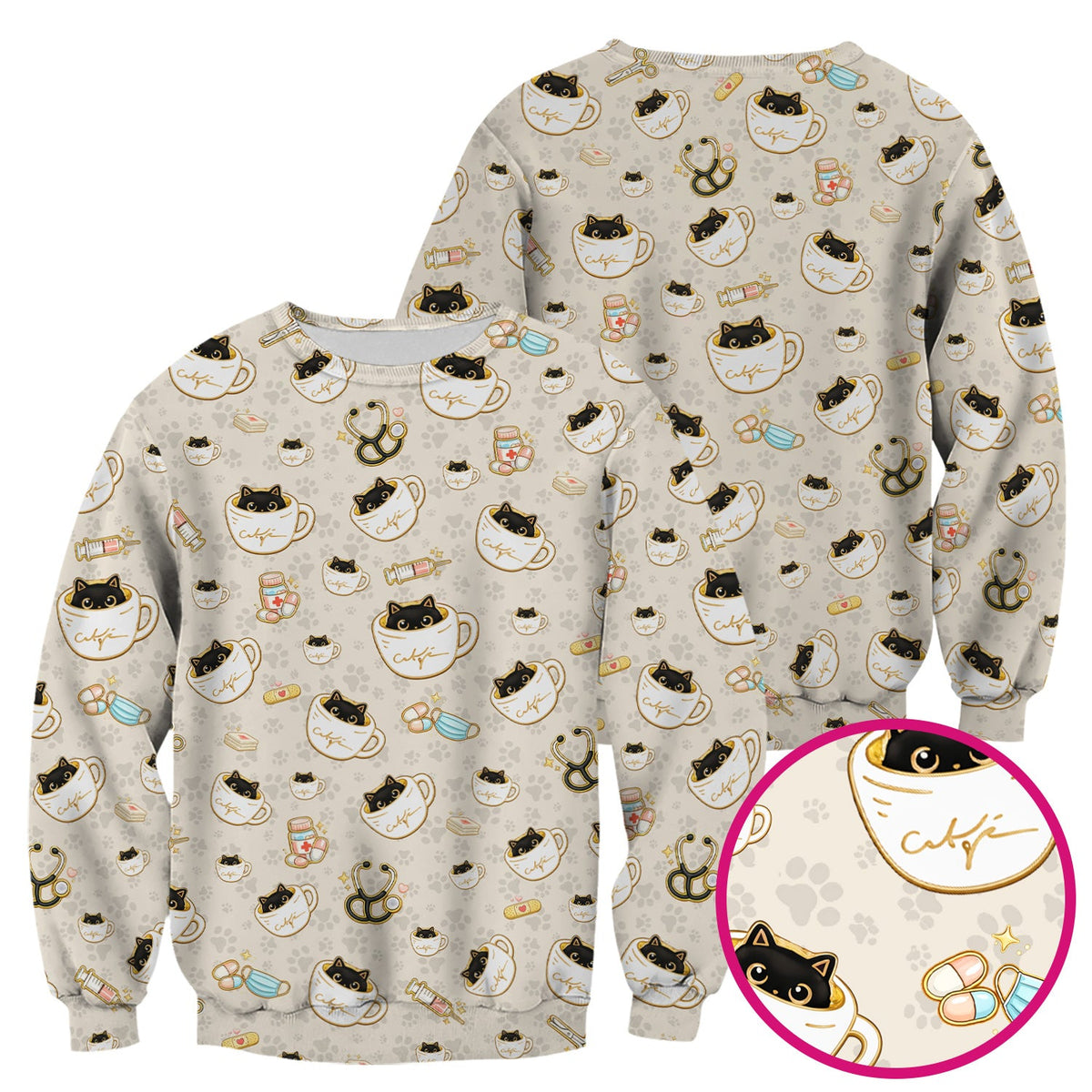 Coffee Cat Nurse Scrub Top